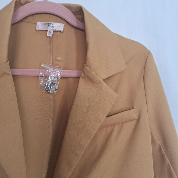 Dizzy Lizzy Womens Cropped Blazer One Button Long Sleeve Camel Tan Medium - Picture 6 of 10